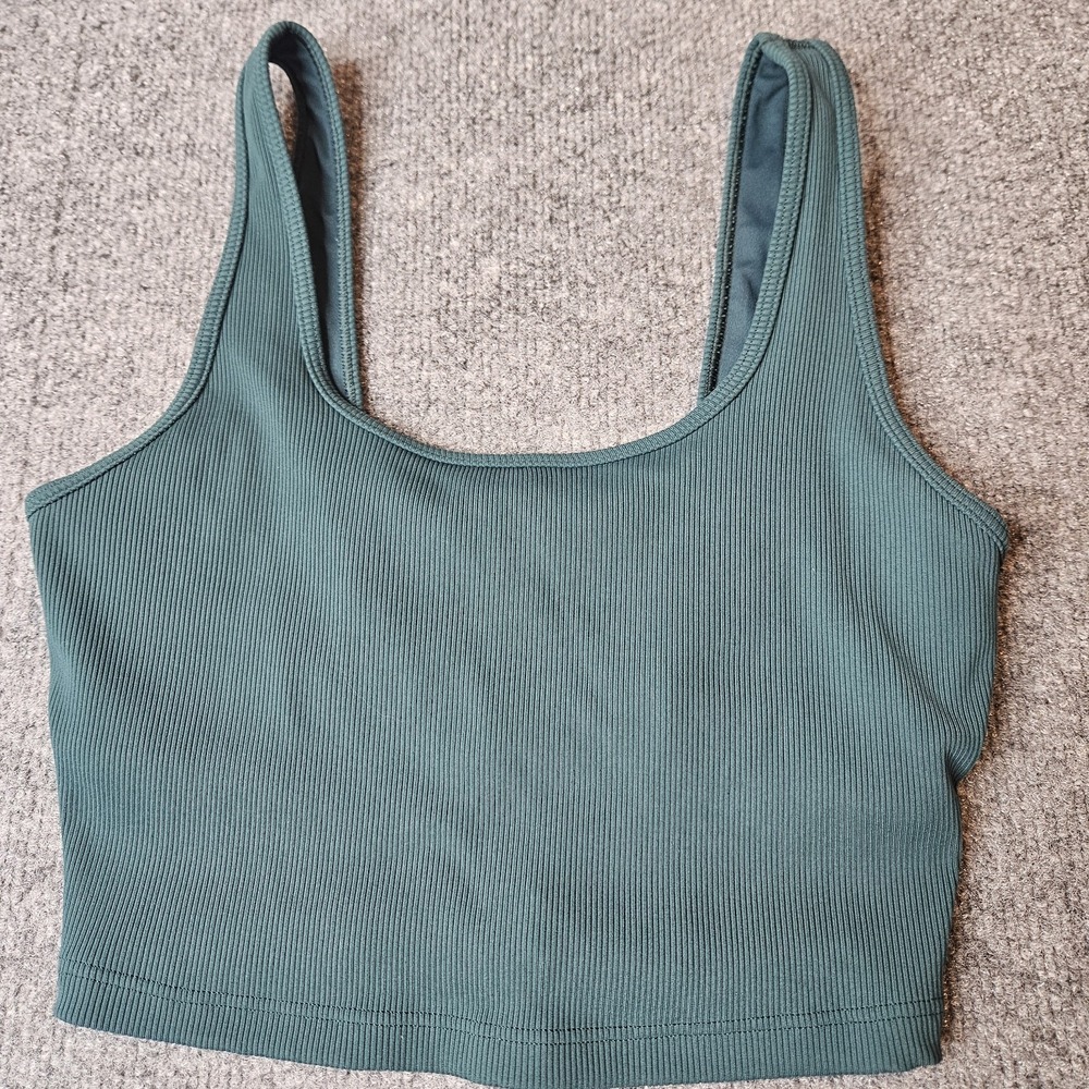 Offline By Aerie Women's Cropped Tank Top Sports Bra Rib Knit Size Medium Green